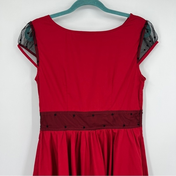 Eshakti Sheer Polka Dot Short Sleeve Boatneck Punk Sheer Sweetheart Dress